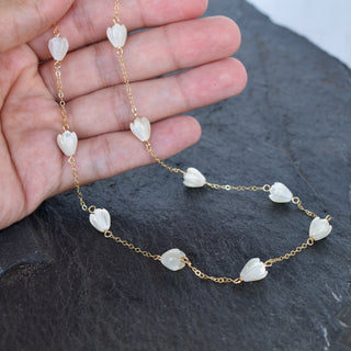Small Mother of Pearl Pikake Station Necklace by Yay Hawaii featuring delicate pearl flower stations on a fine chain.