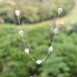 Small Mother of Pearl Pikake Station Necklace by Yay Hawaii featuring delicate pearl flower stations on a fine chain