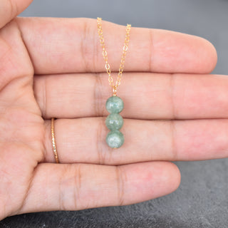 Yay Hawaii Triple 6mm Jade Cluster Vertical Pendant Necklace showing a vertical arrangement of jade beads in a silver setting.