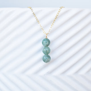 Yay Hawaii Triple 6mm Jade Cluster Vertical Pendant Necklace featuring layered green jade beads on a silver chain