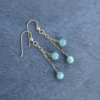 Double dangle 6mm jade chain link earrings by Yay Hawaii, featuring vibrant green jade and sleek silver hooks.