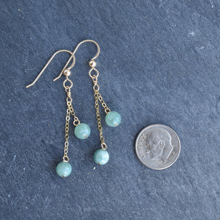 Yay Hawaii double dangle 6mm jade chain link earrings with sleek silver hooks on a white background