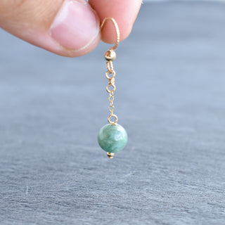 Yay Hawaii single 8mm jade chain link dangling earring with a natural green jade stone and gold-tone metal setting.