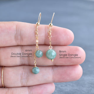 Yay Hawaii single 8mm jade chain link dangling earring with a delicate jade and metal design on a white background
