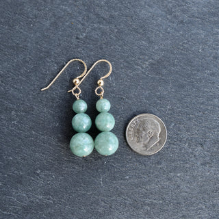 Graduated jade bead cluster earrings featuring multiple green jade beads arranged in a stylish earring design.
