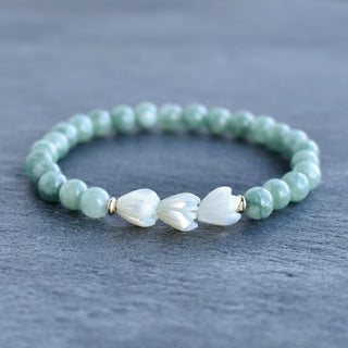 6mm Jade Stretchy Bracelet - Triple SMALL Pikake - Yay Hawaii