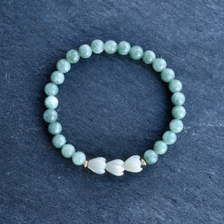 (Keiki) 6mm Jade Stretchy Bracelet - Triple SMALL Pikake - Yay Hawaii