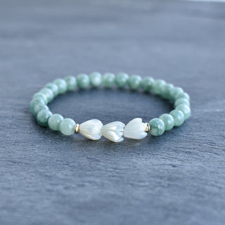 (Keiki) 6mm Jade Stretchy Bracelet - Triple SMALL Pikake - Yay Hawaii