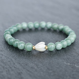 6mm Jade Stretchy Bracelet - Single SMALL Pikake - Yay Hawaii