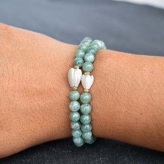 (Keiki) 6mm Jade Stretchy Bracelet - Single SMALL Pikake - Yay Hawaii
