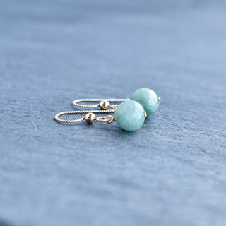 Yay Hawaii single jade drop earrings with 8mm or 10mm jade beads hanging from gold hooks, elegant jewelry accessory.