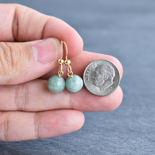 Yay Hawaii single jade drop earrings with 8mm or 10mm jade beads hanging from gold hooks, stylish and elegant jewelry.