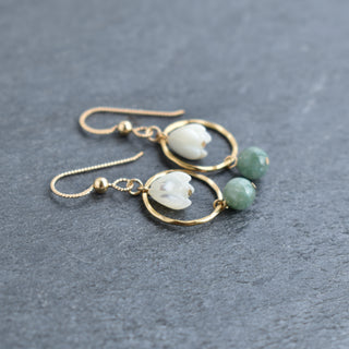 Small Jade Hoops with Pikake - Yay Hawaii