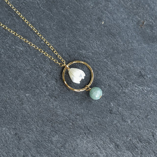 Small Jade Hoop Necklace with Pikake - Yay Hawaii
