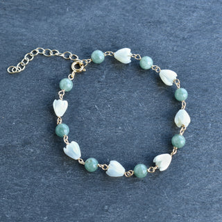 Linked Jade and Pikake Bracelet with Extender - Yay Hawaii