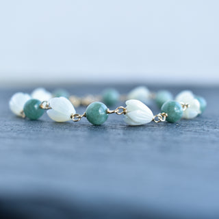 Linked Jade and Pikake Bracelet with Extender - Yay Hawaii