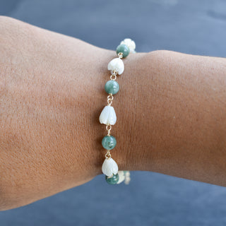 Linked Jade and Pikake Bracelet with Extender - Yay Hawaii
