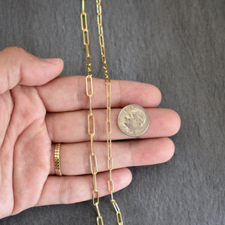 Yay Hawaii Paperclip Necklace with sleek metal chain and modern design, close-up shot highlighting the jewelry's stylish look.
