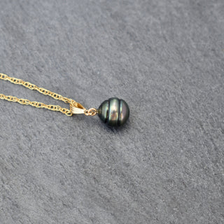 Circle Tahitian Pearl Bail Necklace by Yay Hawaii featuring a large Tahitian pearl on a delicate silver chain