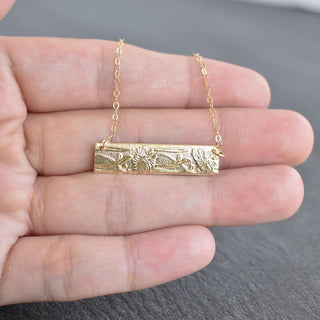 Patterned Hawaiian heirloom style bar necklace by Yay Hawaii featuring tropical-inspired designs on a sleek metal bar.