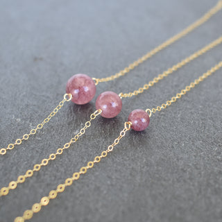Lepidolite gemstone station necklace with 6mm, 8mm, or 10mm beads, featuring colorful natural stone beads on a delicate chain.