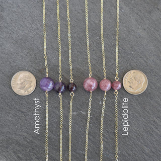 Amethyst gemstone station necklace by Yay Hawaii featuring 6mm, 8mm, or 10mm beads on a delicate chain.