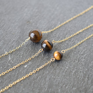 Handcrafted gemstone Tiger Eye station necklace featuring 6mm, 8mm, or 10mm beads from Yay Hawaii.