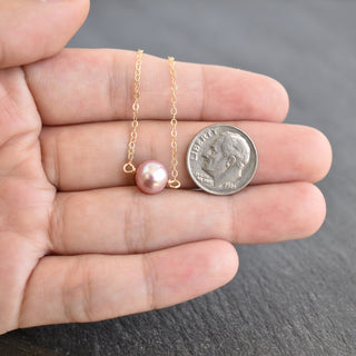 Dainty 8mm single purple pearl station necklace with a delicate chain, stylish jewelry by Yay Hawaii.