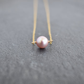 Dainty 8mm purple pearl station necklace by Yay Hawaii featuring evenly spaced round pearls on a delicate chain