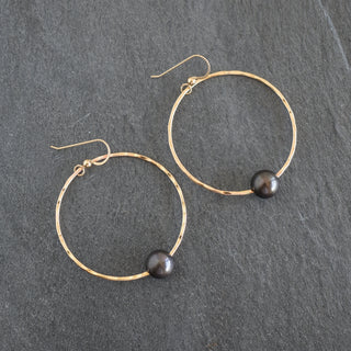 Black Pearl Hoop Earrings - Large - Yay Hawaii