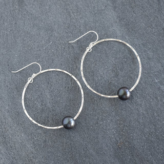 Black Pearl Hoop Earrings - Large - Yay Hawaii