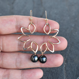 Large Naupaka earrings by Yay Hawaii featuring intricate floral design and silver hooks, perfect for tropical-inspired jewelry.