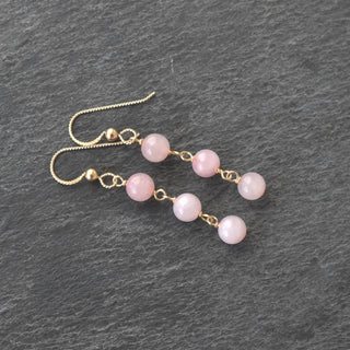 Triple linked 6mm rose quartz earrings featuring pink gemstone beads on silver hooks, from Yay Hawaii.