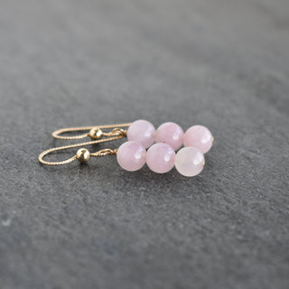 Triple 6mm rose quartz cluster earrings featuring pink quartz stones and silver hooks, designed by Yay Hawaii.