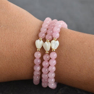 (Keiki) 6mm Rose Quartz Stretchy Bracelet - Single SMALL Pikake - Yay Hawaii