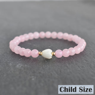 (Keiki) 6mm Rose Quartz Stretchy Bracelet - Single SMALL Pikake - Yay Hawaii