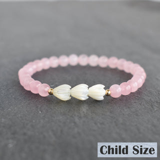 (Keiki) 6mm Rose Quartz Stretchy Bracelet - Triple SMALL Pikake - Yay Hawaii