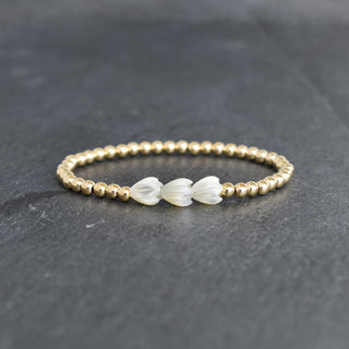 Metal Beaded Stretchy Bracelet w/ Triple SMALL Pikake - Adult or Child Sizes - Yay Hawaii
