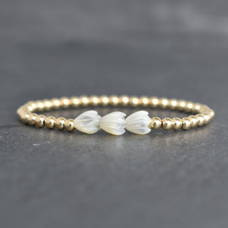 Metal Beaded Stretchy Bracelet w/ Triple SMALL Pikake - Adult or Child Sizes - Yay Hawaii