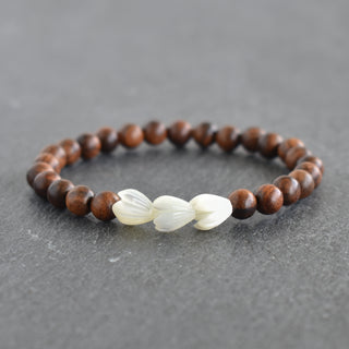 Triple SMALL 8mm Pikake and Rosewood Stretchy Bracelet - Yay Hawaii