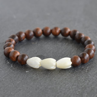 Triple MEDIUM 10mm Pikake and Rosewood Stretchy Bracelet - Yay Hawaii