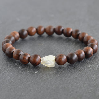 Single MEDIUM 10mm Pikake and Rosewood Stretchy Bracelet - Yay Hawaii
