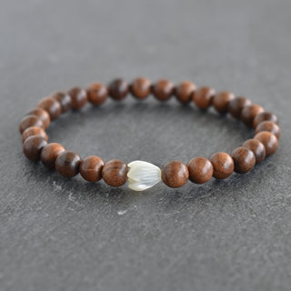Single SMALL 8mm Pikake and Rosewood Stretchy Bracelet - Yay Hawaii