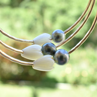 Pikake and Round Tahitian Pearl Bangle - Yay Hawaii