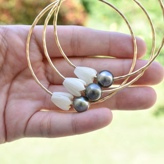 Pikake and Round Tahitian Pearl Bangle - Yay Hawaii
