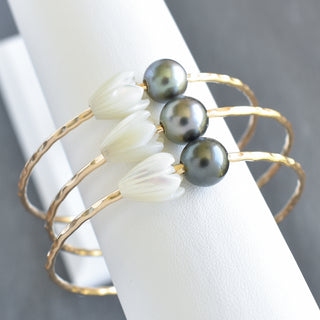 Pikake and Round Tahitian Pearl Bangle - Yay Hawaii