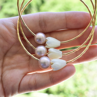 Pikake and Round Edison Pearl Bangle - Yay Hawaii