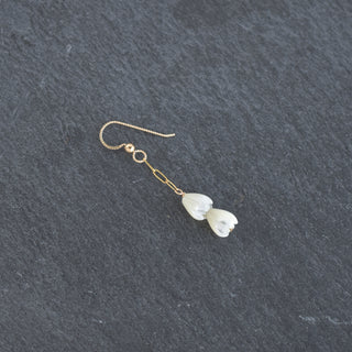 Yay Hawaii Paper Clip Chain Double Small Mother of Pearl Pikake Dangling Earrings on a white background
