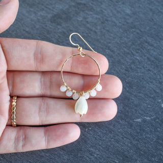 Dangling 10mm Pikake and black wire-wrapped beads jewelry by Yay Hawaii, featuring floral and beaded design.