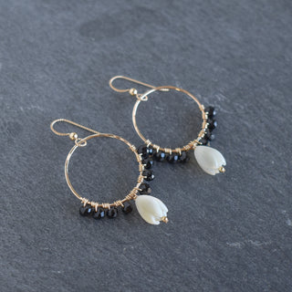 Dangling Pikake and black wire-wrapped beads jewelry by Yay Hawaii, featuring 10mm bead accents and floral design.